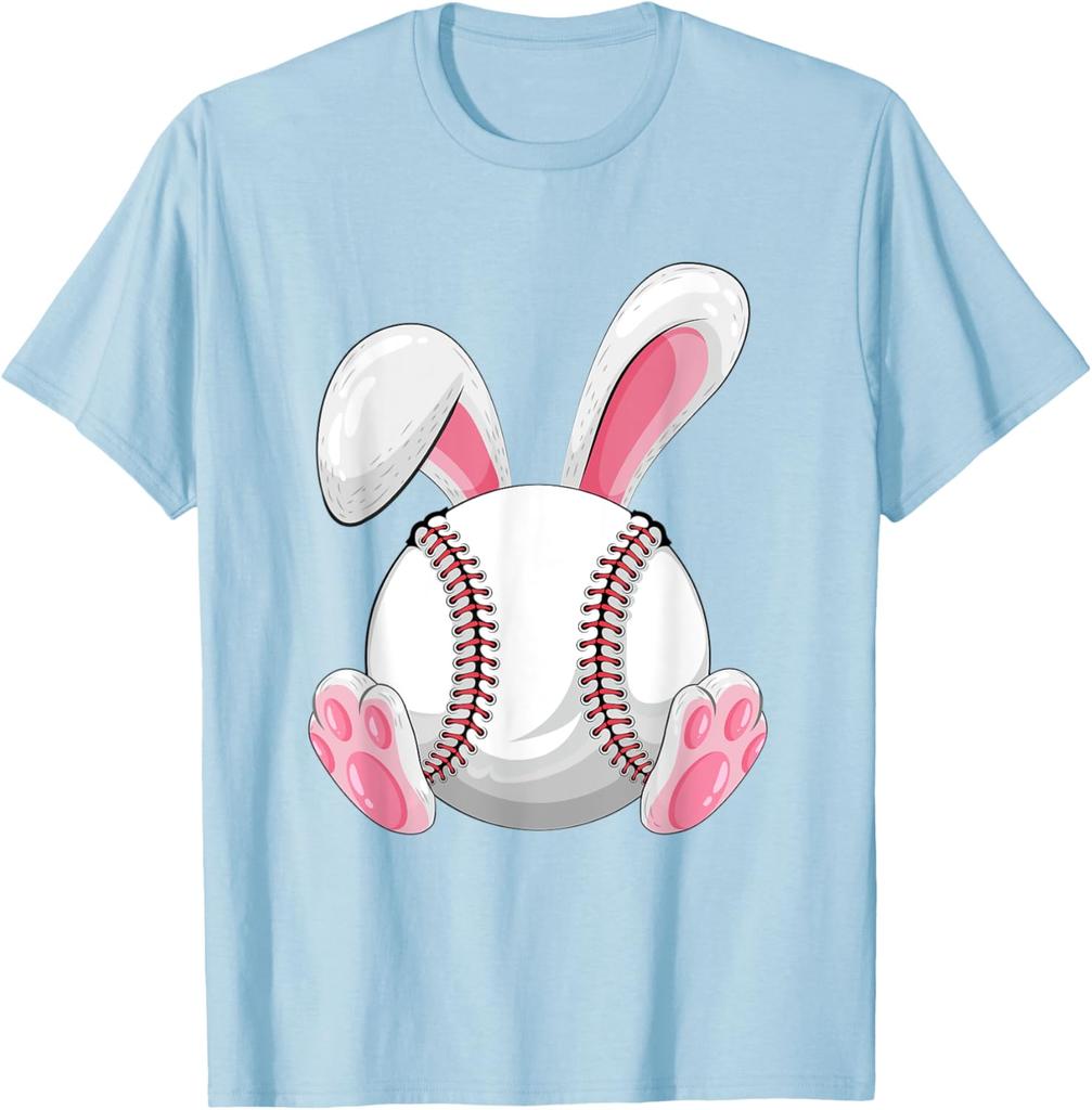 Бейсбольный кролик Пасхальная графическая футболка Смешная весенняя спортивная хлопковая футболка для мужчин
