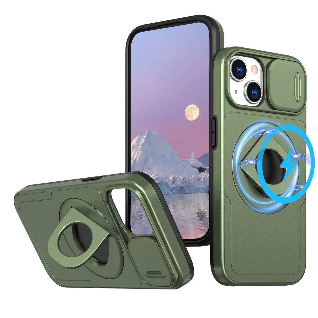 Роскошный военный магнитный чехол-слайдер для защиты камеры для iPhone 16 15 14 13 12 11 Pro Max Plus X XS XR SE 8 7 с кольцом-подставкой