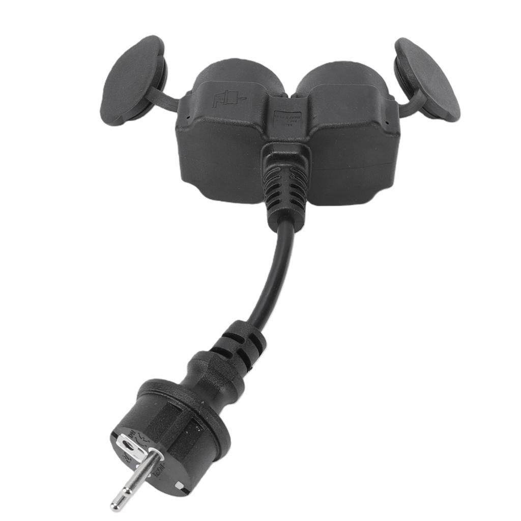 Y Splitter Power Cord 16A 2 Outlets Y Shaped Power Cable with Hinged Cover for Indoor Outdoor EU Plug