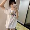 American High Street Front Shoulder T-shirt Women's Spring Wear Cartoon Printing Loose Heavy Trendy Brand Pure Cotton Ns Short-sleeved Top