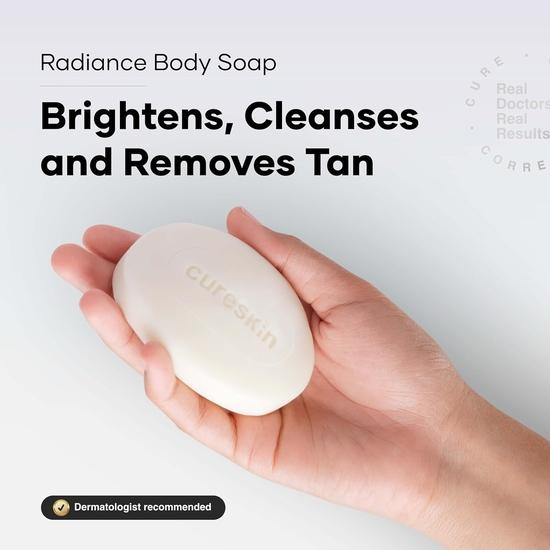 Cureskin Radiance Body Soap | For Pigmentation & Sun Damage with Alpha Arbutin, Kojic Acid and Ucuba Butter | Soap Tan Removal, 75 G (Pack of 2)