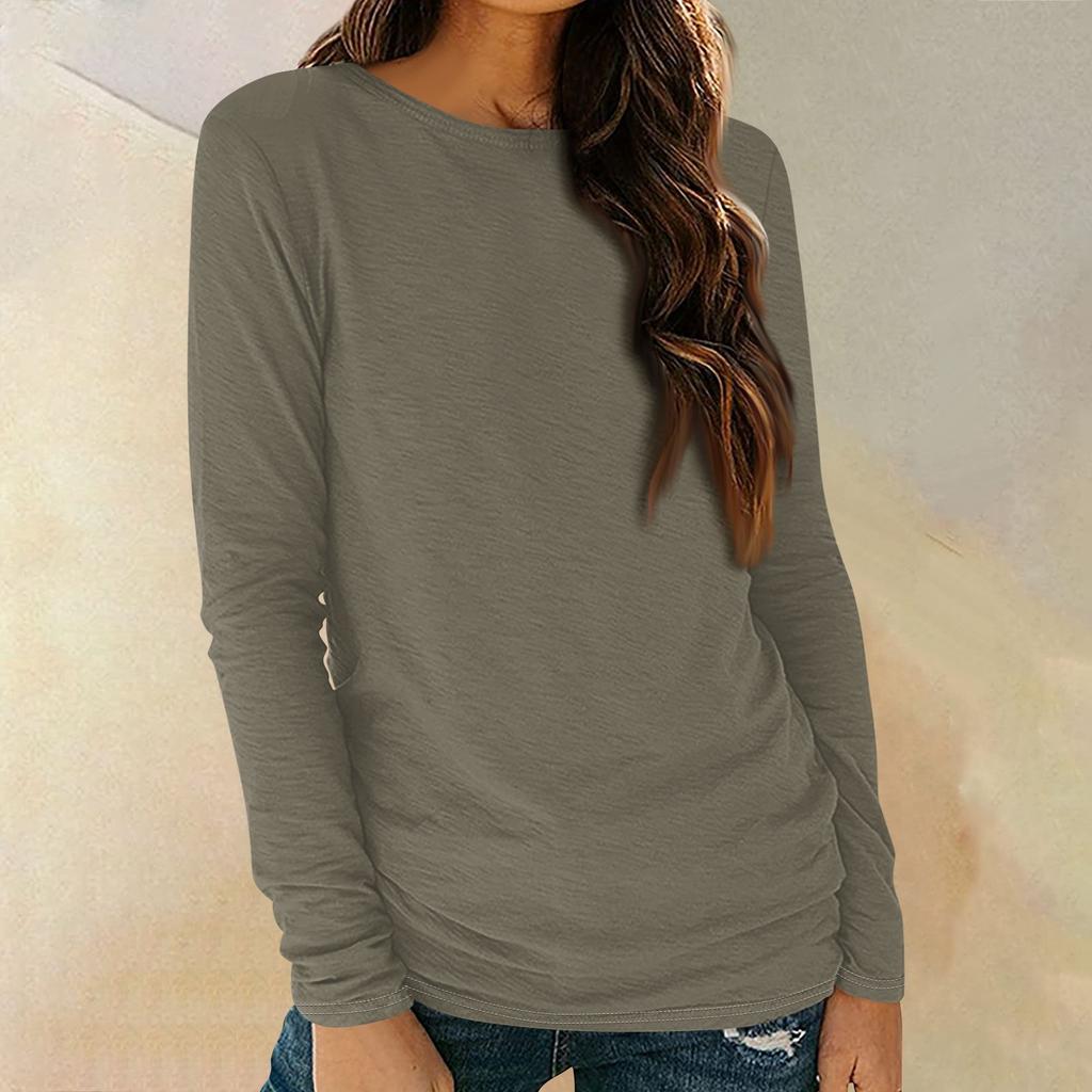 Женские рубашки с длинным рукавом и круглым вырезом, базовая футболка, повседневный топ, осенняя модная туника, облегающие футболки