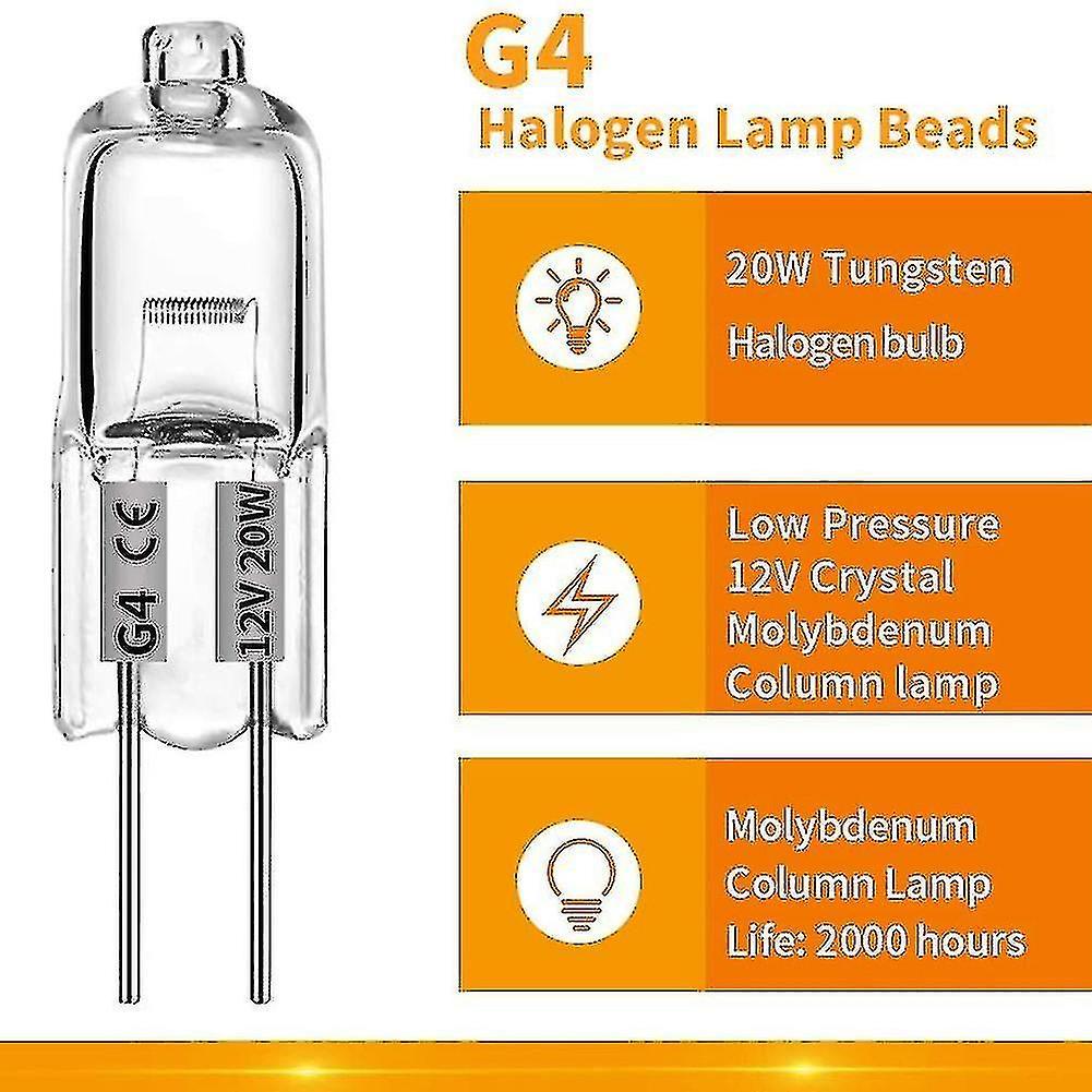 20 Pcs G4 Halogen Bulbs,20w 12v Halogen Light Bulbs 2 Pin Clear Lamp Bulb,for Cooker Lighting,signa
