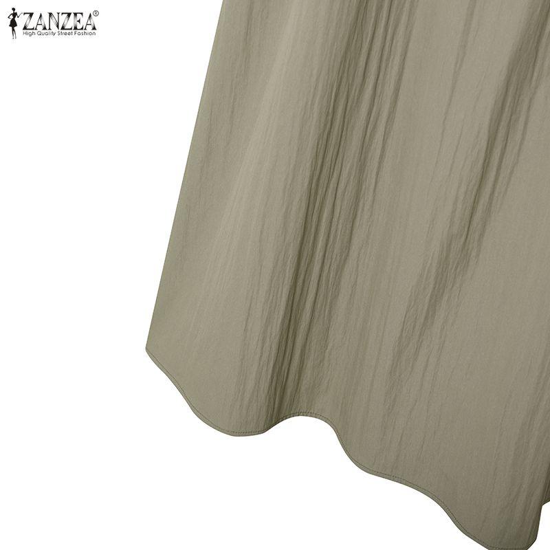 ZANZEA Женское повседневное платье-макси с длинным рукавом, круглым вырезом, свободного кроя