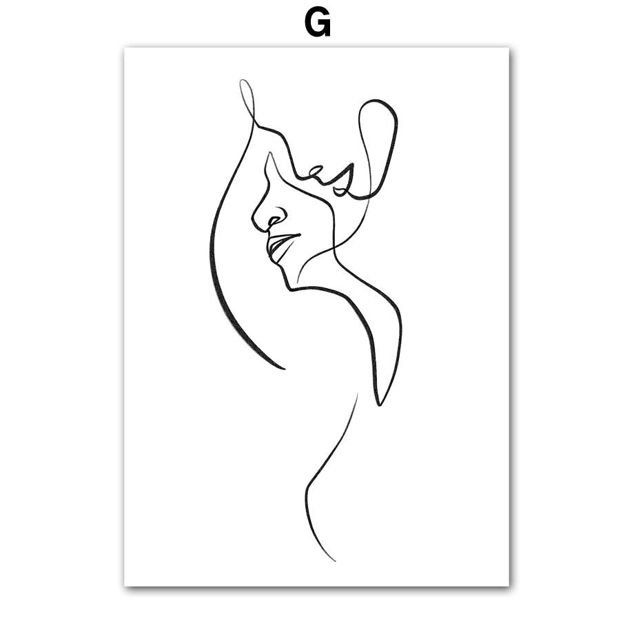 Настенная картина на холсте, линия, девушка с цветочным узором, минималистичные постеры на скандинавскую тему и принты, настенные панно для гостиной, домашний декор