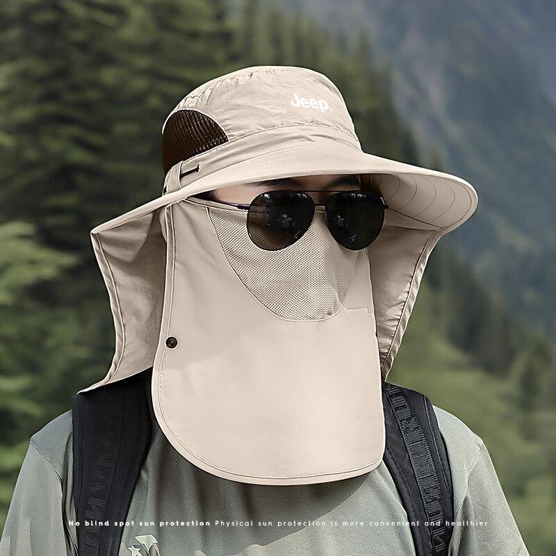 JEEP Men's Summer Outdoor Fishing Sun Protection Face Cover Bucket Hat Hiking Mountaineering Sun Hat