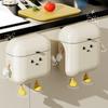 1pc Large Capacity Square White Plastic Cute Cartoon Hanging Trash Can - Wall Mounted with Lid,No-Drill Installation