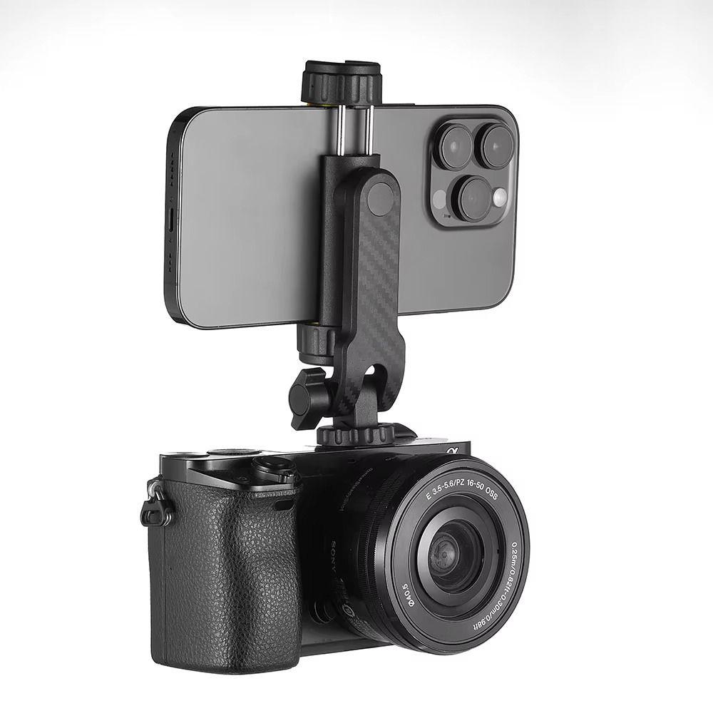 360° Rotatable Mobile Phone Holder with Dual Cold Shoe Smartphone Mount Adapter  Selfie Live Stream