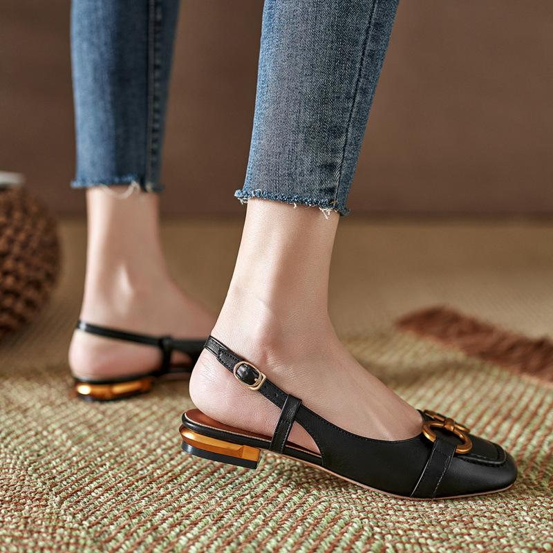 2025 лето новая сумка голова сандалии фея после ветра пустые одиночные туфли ретро толстый каблук французские римские туфли женщина