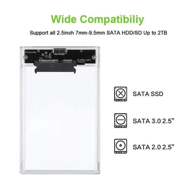 Прозрачный внешний корпус для 2,5-дюймового SATA жесткого диска USB 3.0 Высокоскоростной корпус для SSD HDD для ноутбука и настольного компьютера SSD-бокс без инструментов