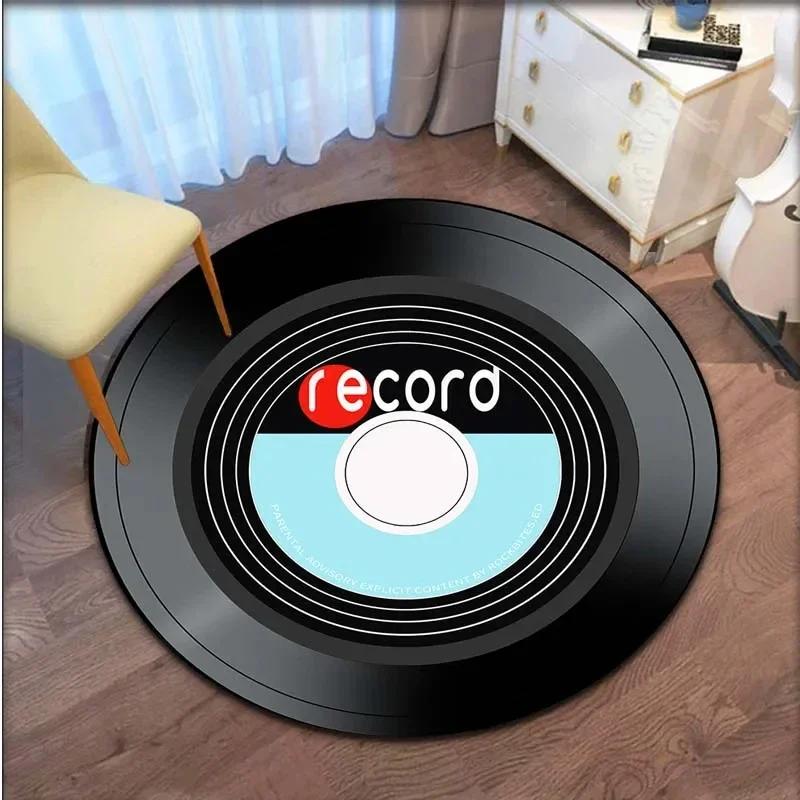 Круглый ковер с узором в виде CD с музыкой Ретро напольный коврик Декоративный для гостиной и спальни Противоскользящий коврик для отдыха Модная зональная ковровая дорожка