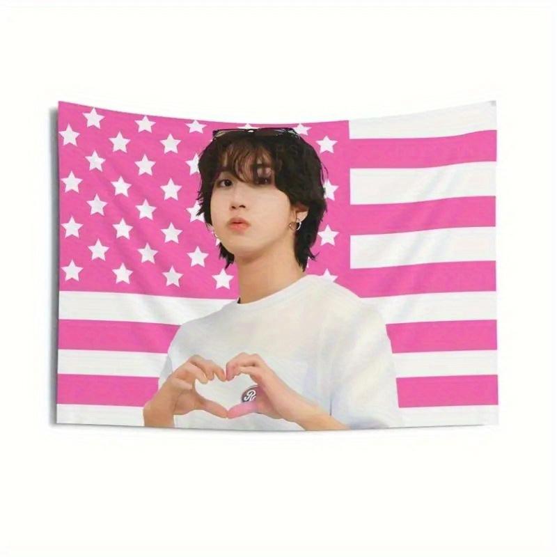 1pc HHan JJisung Finger Heart Tapestry Pink American Flag with Heart Gesture Perfect for Stray Fans Birthday Party