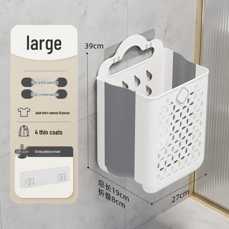 Wall-Mounted Foldable Laundry Hamper: Large Capacity Dirty Clothes Storage Basket for Bathroom and Household Use.