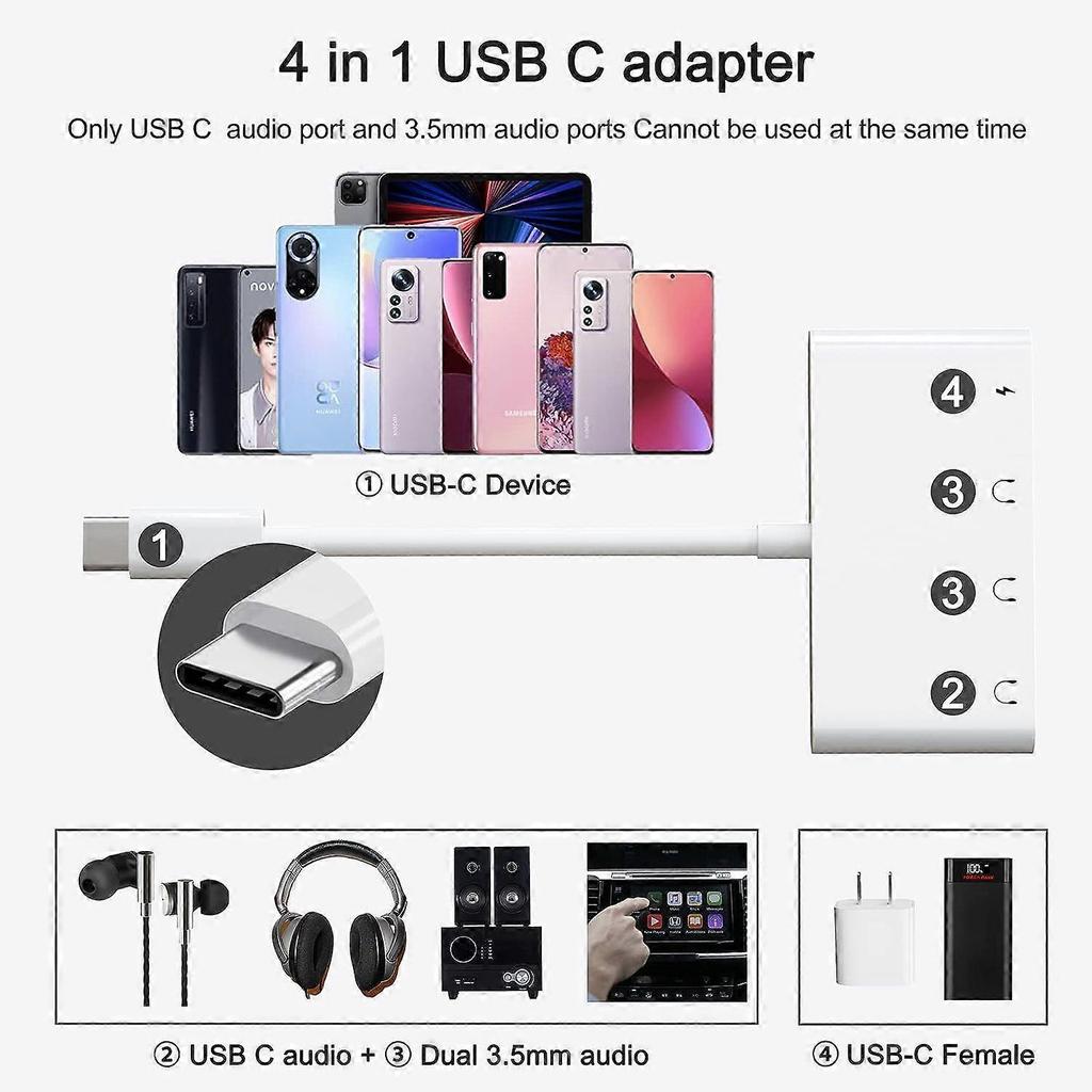 USB to 3.5mm headphone audio splitter, headphone jack splitter, TypeC to dual headphone adapter splitter for iPad Pro, Samsung Galaxy, Pixel