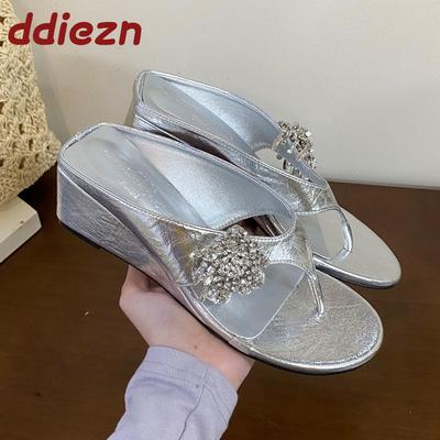 Мода Роскошная Мода Стразы Женские Клинья Шлепанцы Обувь Женские Шлепанцы На Каблуке Сандалии Шлепанцы Слайды Обувь Для Дам