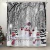 Christmas Theme Shower Curtain Red Truck Christmas Tree Gift Deer Red Bird Pinecone Snow Scene Baths Curtain Bathroom Decoration
