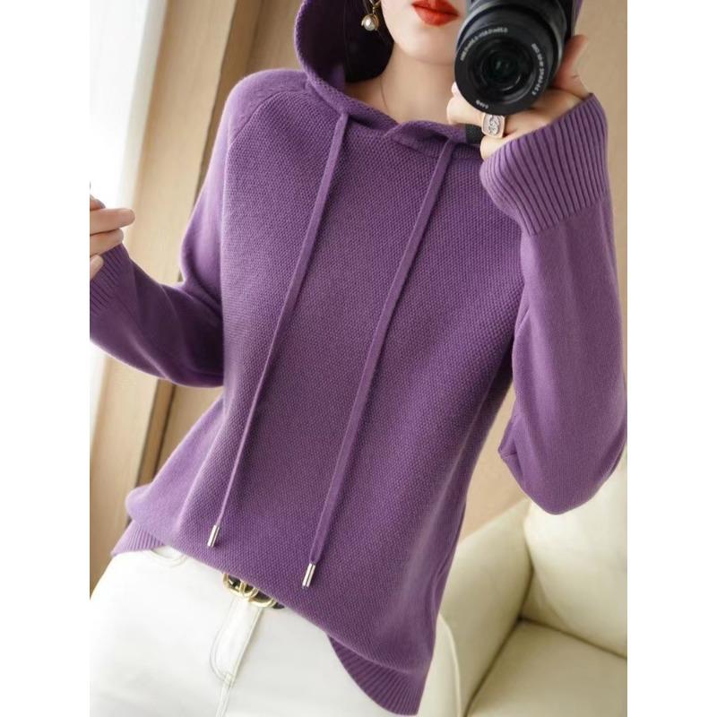 Spring New Fashion Versatile Casual Versatile Hooded Knitted Sweater Women's Loose and Thin Sweater Pullover Sweater