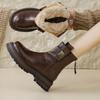 Winter Women's Leather Thick Sole Platform Flats Ankle Snow Boots Wool Inside Casual Short Booties