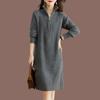 Mid-length Half-zipper Loose Casual Long-sleeve Stand Collar Knitted Dress Sweater