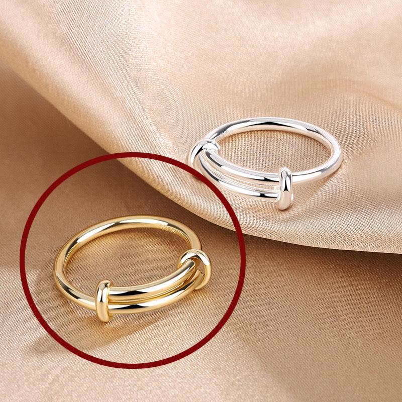 925 Sterling Silver Rings For Women Geometric Fine Jewelry Finger Adjustable Gold Interware CZ Ring For Party Birthday Gift