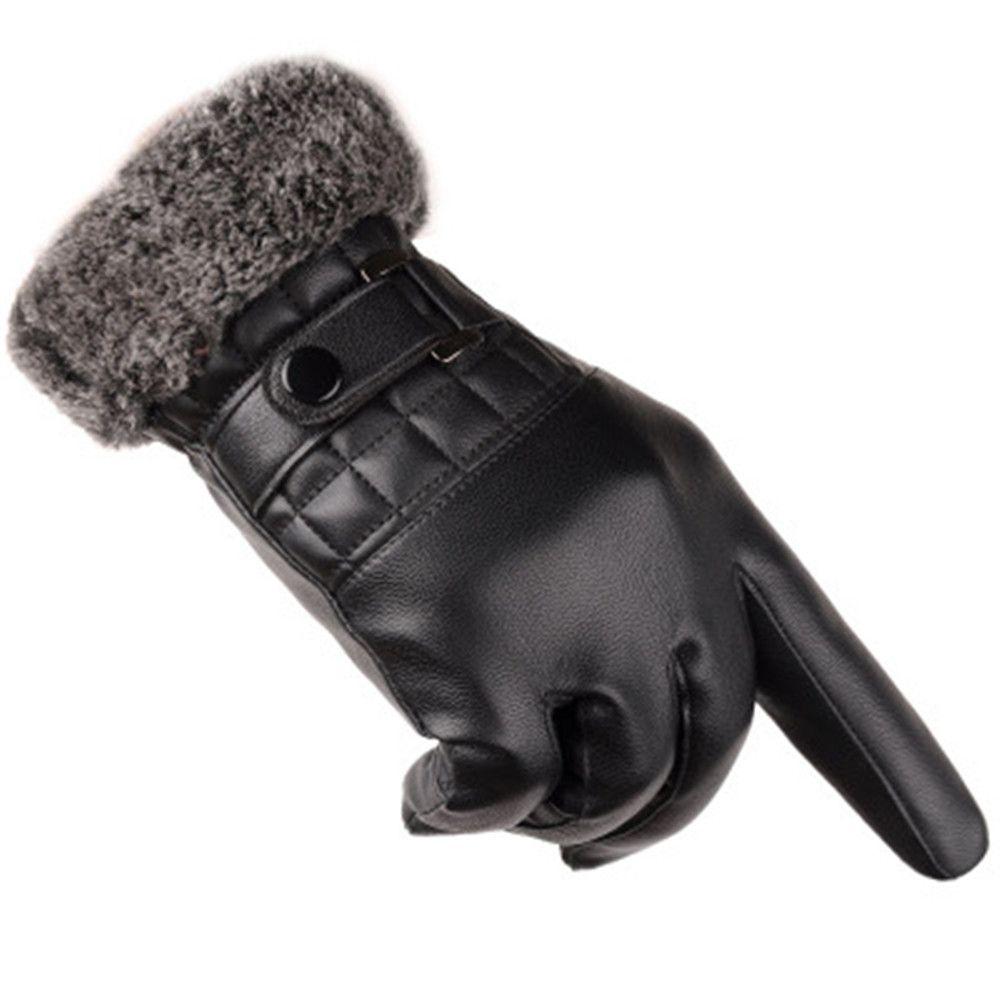 Driving Motorcycle Windproof Thicken Warm Touch Screen Gloves Leather Mittens Faux Fur Gloves