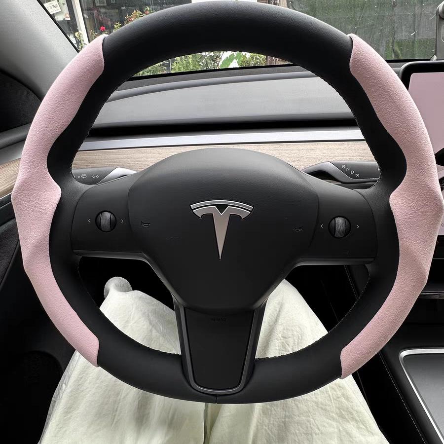 Ультратонкий противоскользящий впитывающий пот чехол на руль Tesla Model 3/Y со слотом для карт для всех сезонов