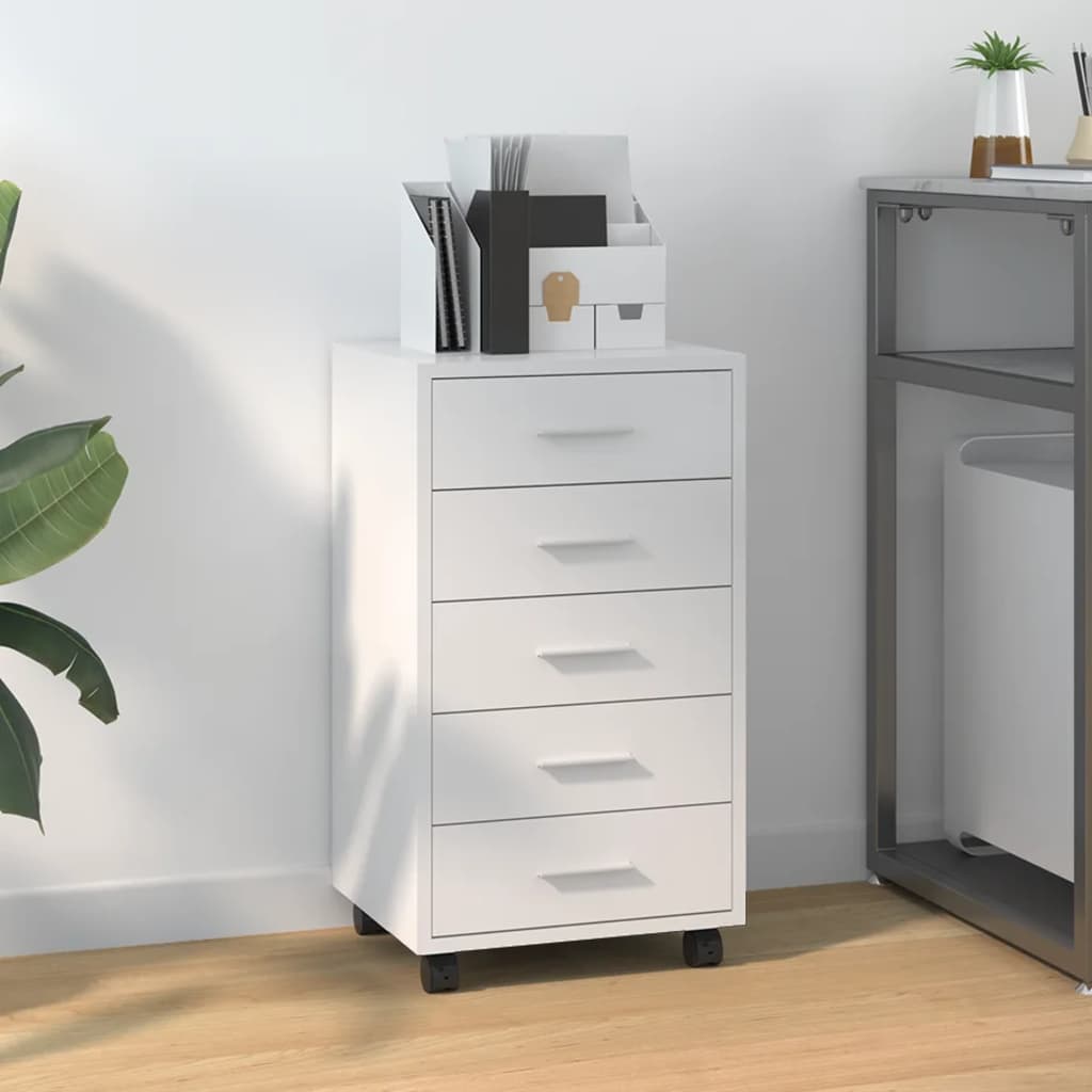 Drawer Cabinet with Casters High Gloss White Particleboard