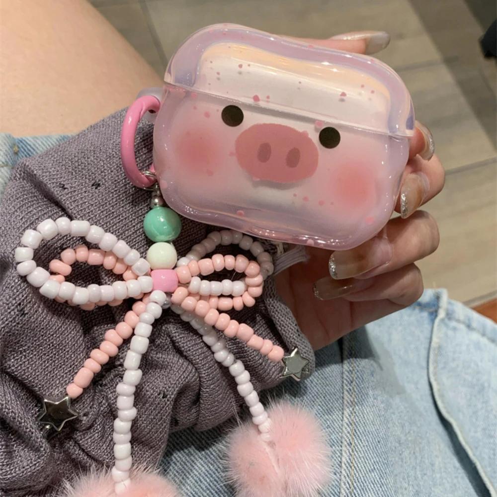 Милый чехол для наушников в виде порошковых румян с поросенком для Apple Airpods 1 2 3 4 Pro Pro2 плюшевый чехол со шнурком