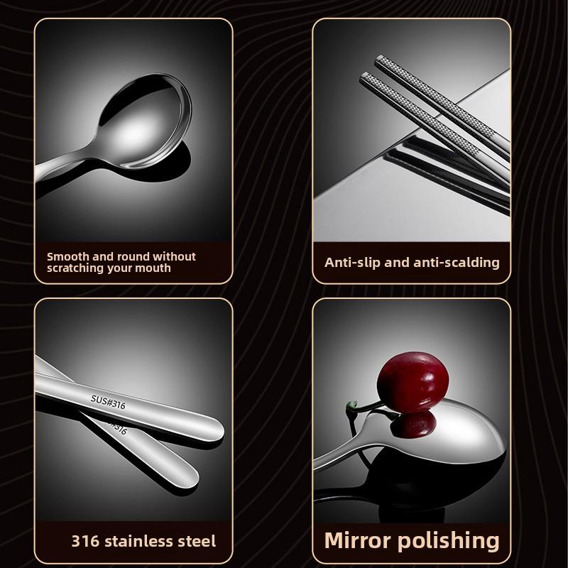 Stainless Steel Chopstick and Spoon Set, Tableware Box, Storage Box, Single-person Portable Outdoor Convenient and Practical