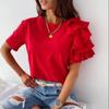 Блузка, повседневная уличная футболка с короткими рукавами, асимметричная футболка с рюшами и топом на лето