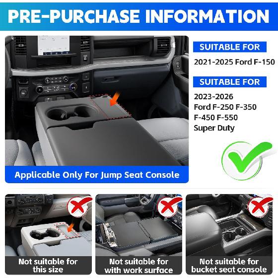 Console Organizer Tray Cup Holder Fits for -2025 Ford F150 & -2026 F250 F350 F450 F550 40/20/40 Jump Seat Center Console Storage Cup Holder ert for