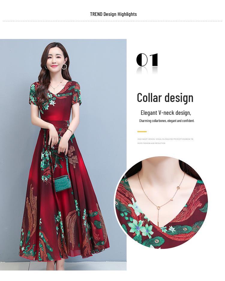 Летнее платье с V-образным вырезом и расклешенной юбкой - Платье миди приталенного силуэта с принтом в корейском стиле для женщин