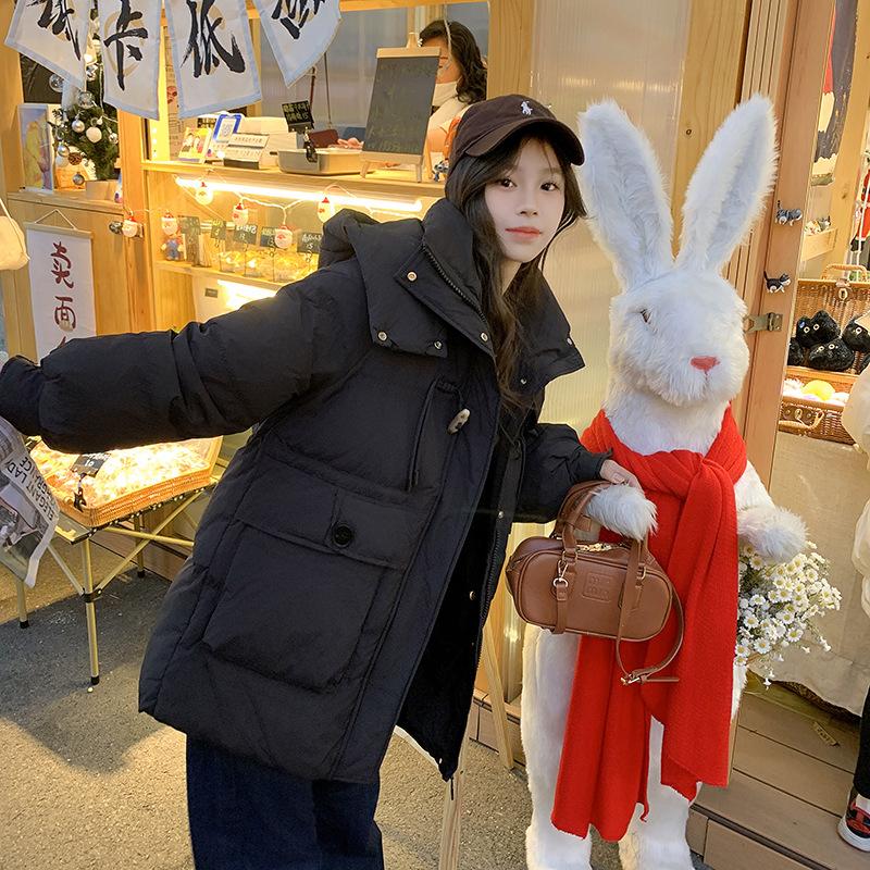 Пуховик женский новый зимний длинный хлопковый пуховик с капюшоном теплый свободный хлебный пуховик пальто толстое
