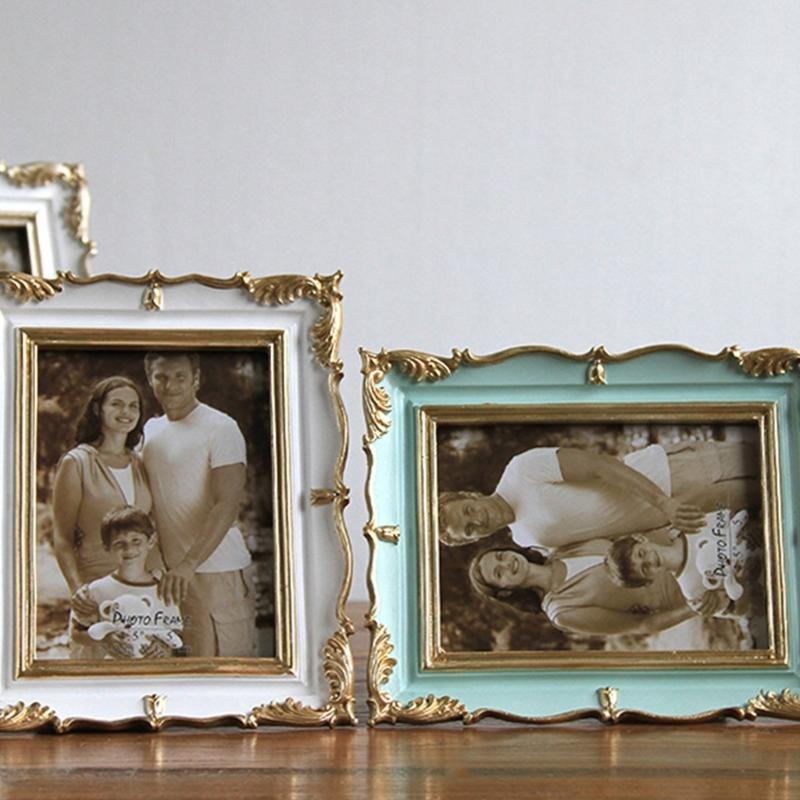 Элегантная смоляная фоторамка, античный дизайн, европейская золотая отделка, резная фоторамка для декора стола в гостиной