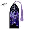 Acrylic Bookmark Stained Glass Art Bookmark, Halloween Dark Aesthetic Book Mark, Transparent Reading Gift Accessory Page Marker with Tassel, Gifts for