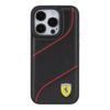 Ferrari Perforated Waves Metal Logo Case For Iphone 15 Pro - Black