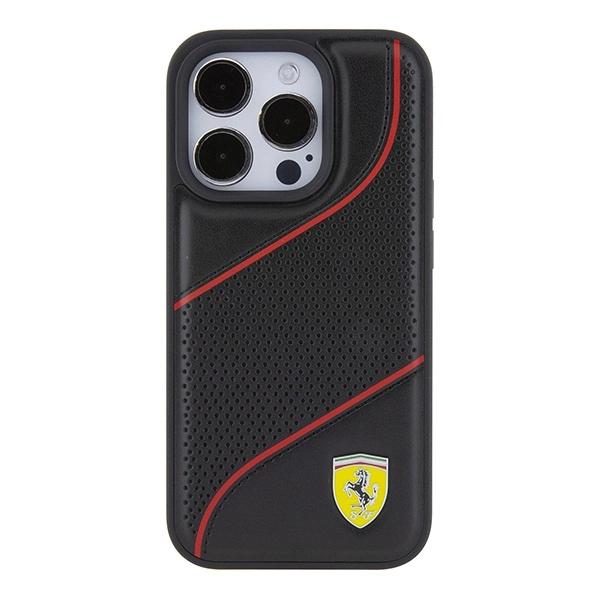 Ferrari Perforated Waves Metal Logo Case For Iphone 15 Pro - Black