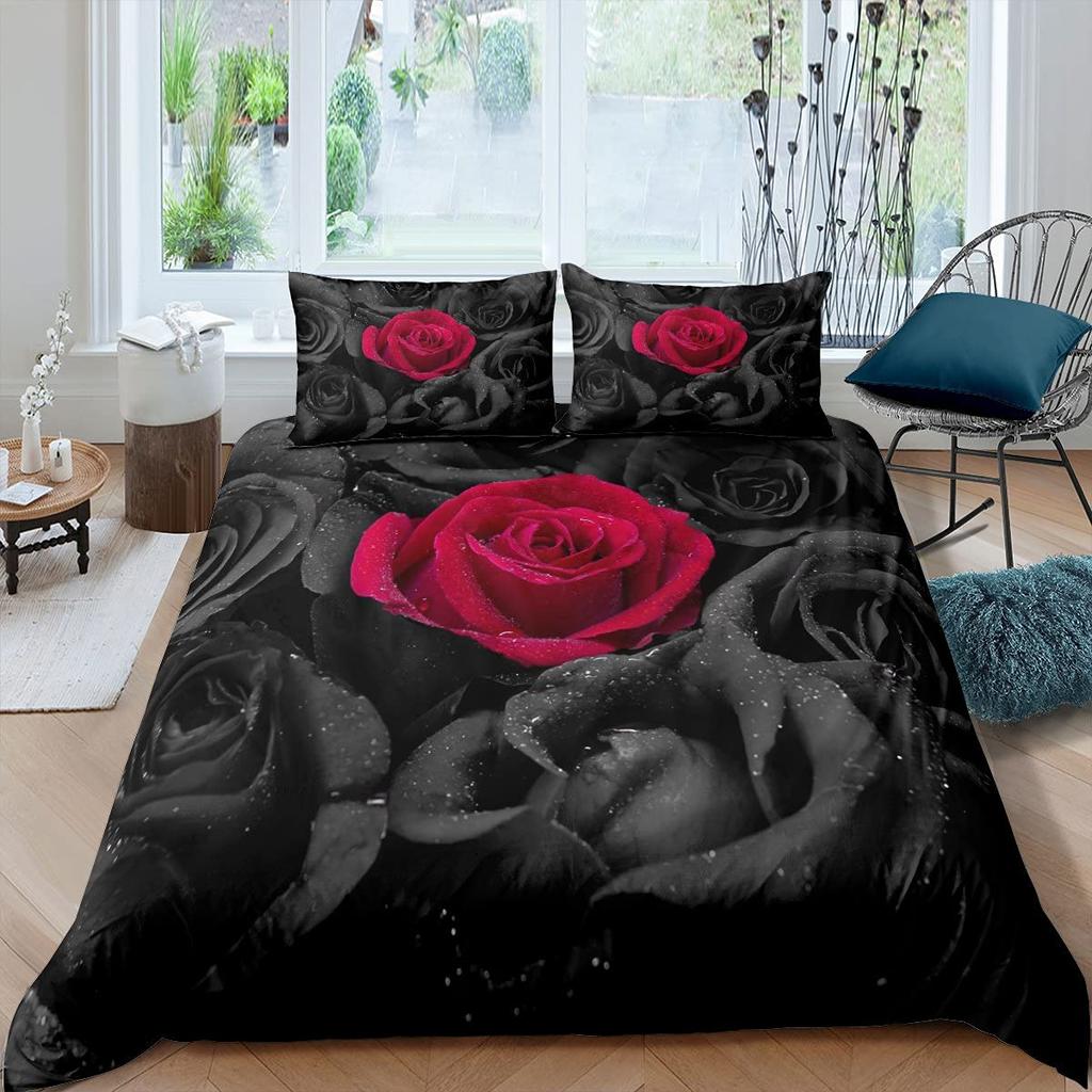 Valentine's Day Rose King Queen Duvet Cover Red White Floral Bedding Set Romantic Flowers Quilt Cover Polyester Comforter Cover