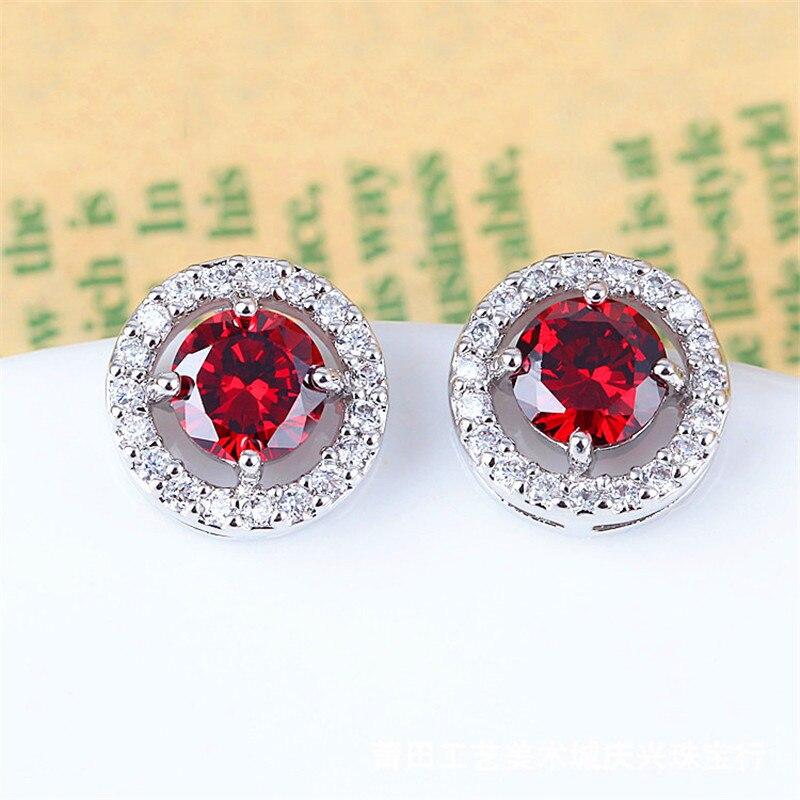Female Luxury White Stone Stud Earrings Dainty Rose Gold Silver Color Round Earrings Vintage Wedding Earrings for Women