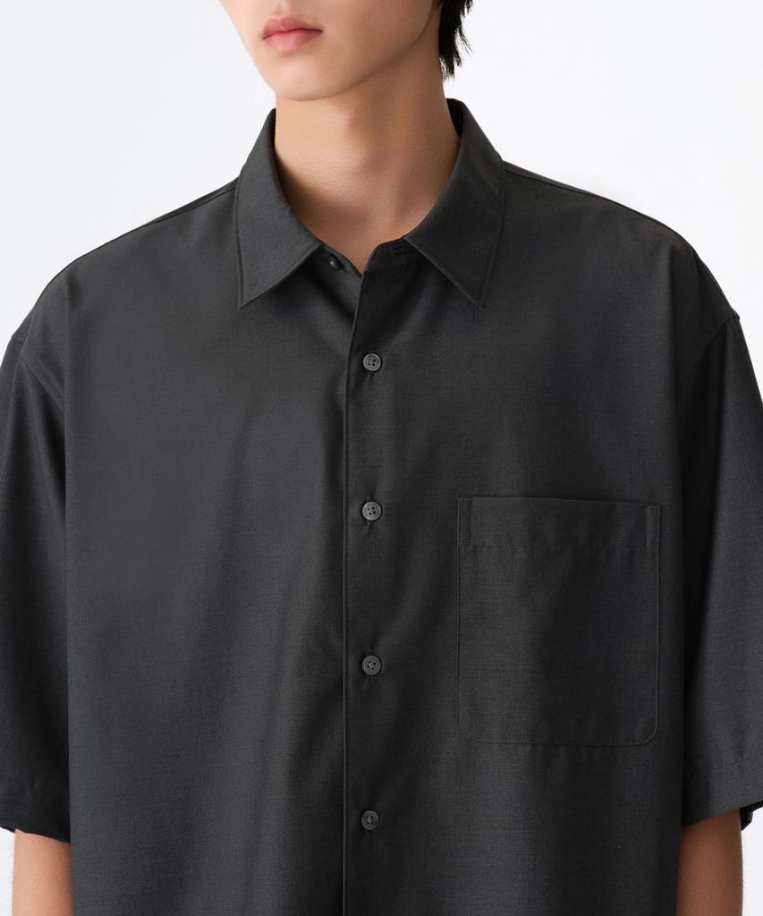 MUSINSA STANDARD Relaxed Wool-Like Short Sleeve Shirt [Charcoal Gray]
