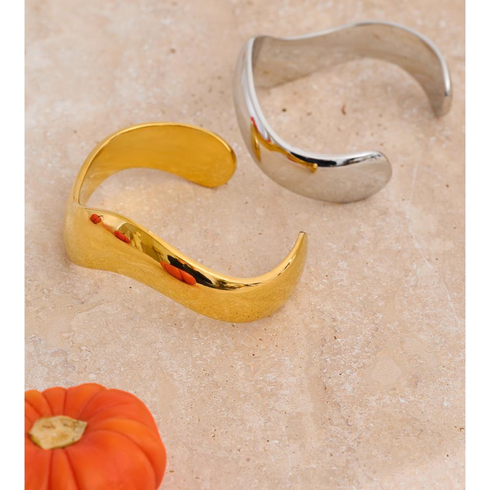 60mm Smooth Stainless Steel Minimalist Cuff Open Bracelet Bangle Plated Statement Jewelry
