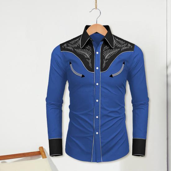 Men Spring Fall Shirt Loose Vintage Ethnic Style Print Color Matching Long Sleeve Lapel Single-breasted Mid Length Cardigan Men Top