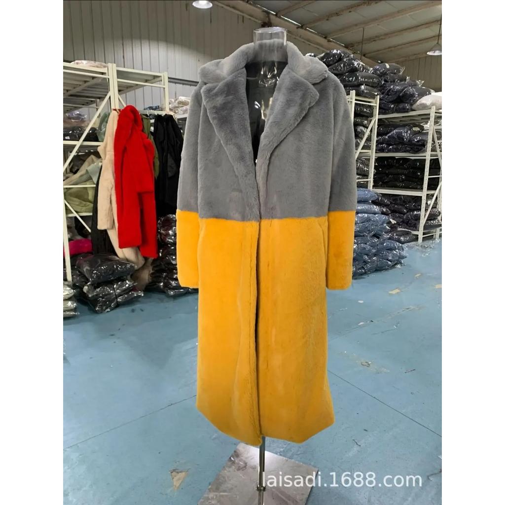 Winter Women High Quality Faux Rabbit Luxury Long Fur Coat Lapel OverCoat Thick Warm Female Plush Jacket Large Size 5XL