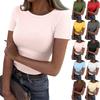 Ladies Slim Bottom T-shirt Fashion Casual Solid Colour Round Neck Pullover Short Sleeve Top