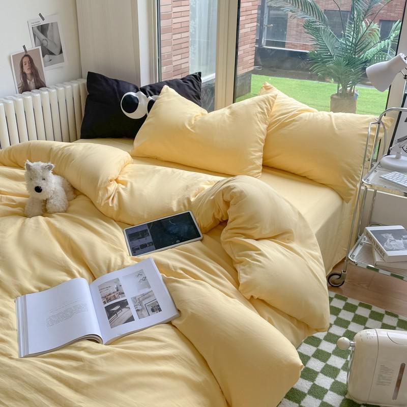 Однотонный Комплект Пододеяльника из Мягкой Микрофибры с Эффектом Стирки 4 Предмета на Двуспальную/Полуторную/Королевскую Кровать с Застежкой-Молнией 1 Пододеяльник 1 Простыня 2 Наволочки