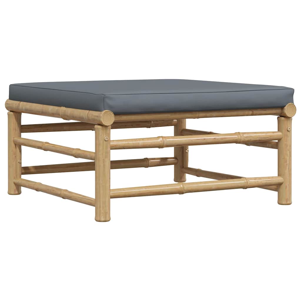 Garden Footstool with Dark Grey Cushion Bamboo