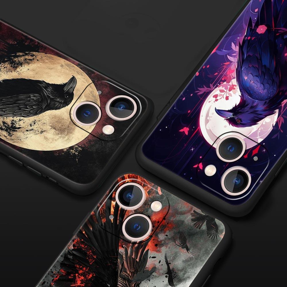 Черный Ворон Чехол для Телефона для iPhone 17 16 15 14 13 12 11 Pro Max 17 Air Plus Ударопрочный Мягкий ТПУ Чехол Fundas Capa Coque Сумка
