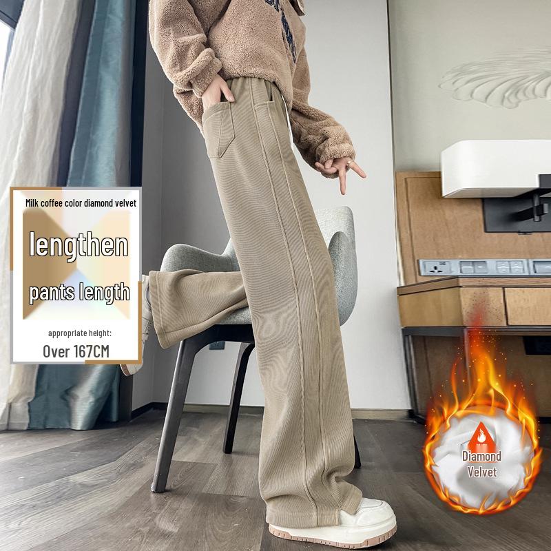 Женские широкие спортивные брюки из овечьей шерсти, осенне-зимние зауженные прямые, высокие плюс бархат, очень длинные, верхняя одежда хлопковые брюки.