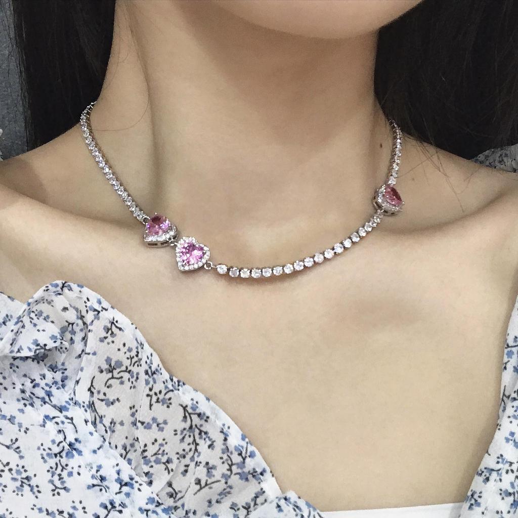 Bling Bling Heavy Industry High-Definition Цепочка на ключицу Женский сладкий розовый Love Pull Choker Ожерелье, полное ожерелье с цирконом