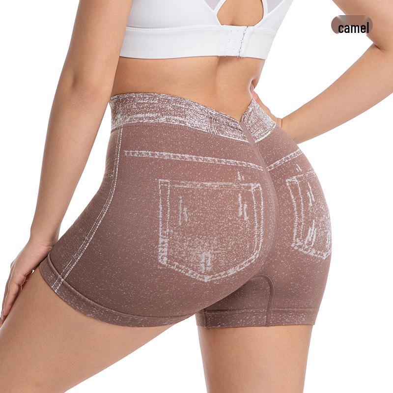 Бесшовные джинсовые шорты для йоги с высокой талией, контролем живота и эффектом пуш-ап для ягодиц